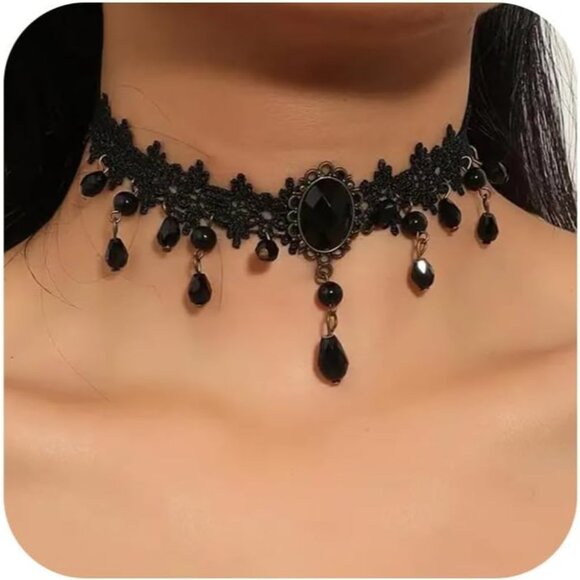 Jewelry - Elegant Black Layered Velvet Leather Necklace for Women - Adjustable Gothic Styl